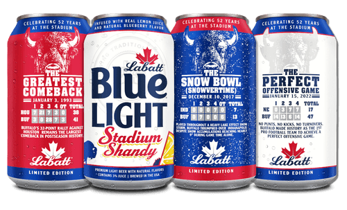 The different styles of the Labatt Stadium Shandy collectable cans The different styles of the Labatt Stadium Shandy collectable cans