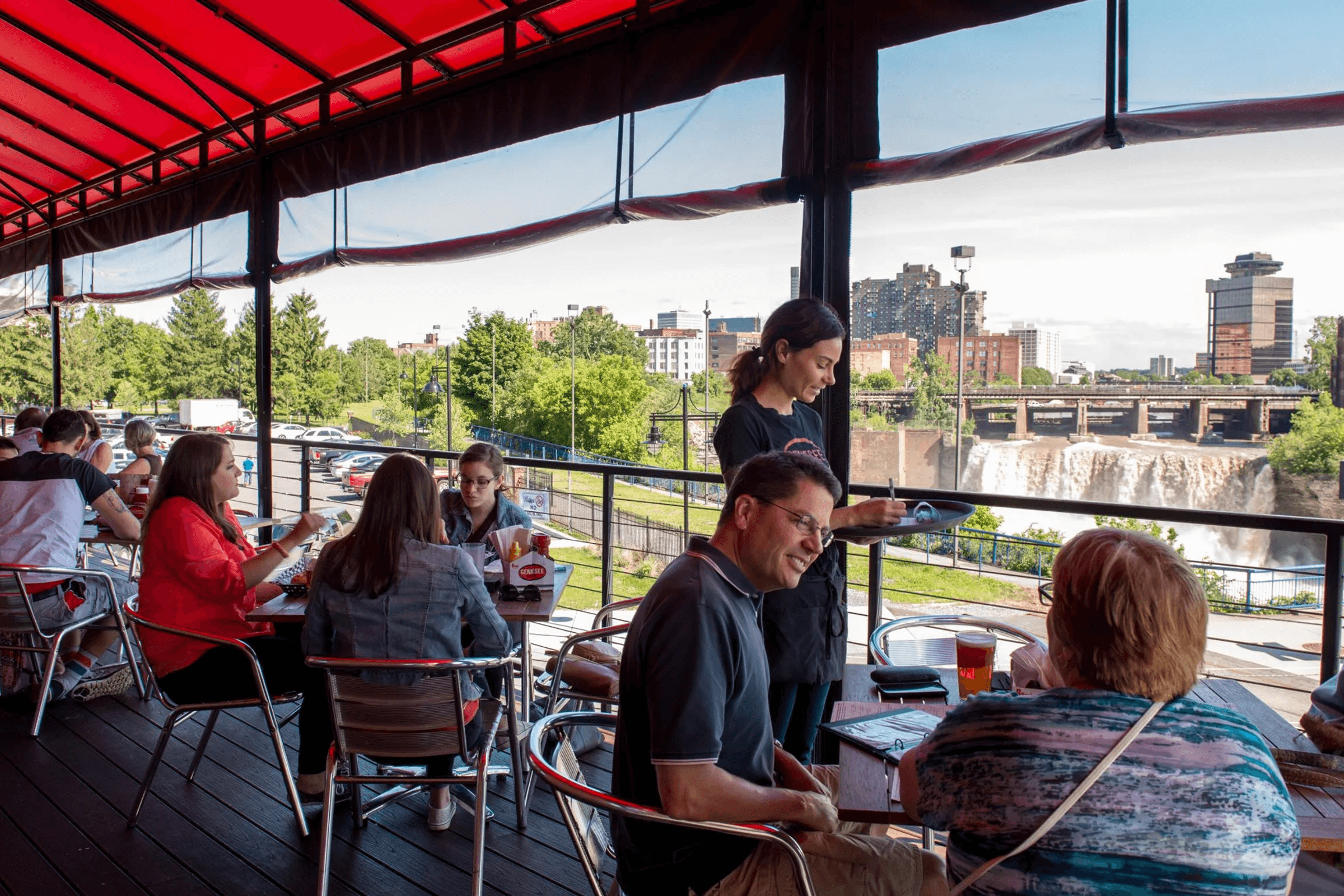 Photo of High Falls from the Genesee Brewhouse restaurant balcony