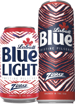 Zubaz style Labatt Blue and Labatt Blue Light cans